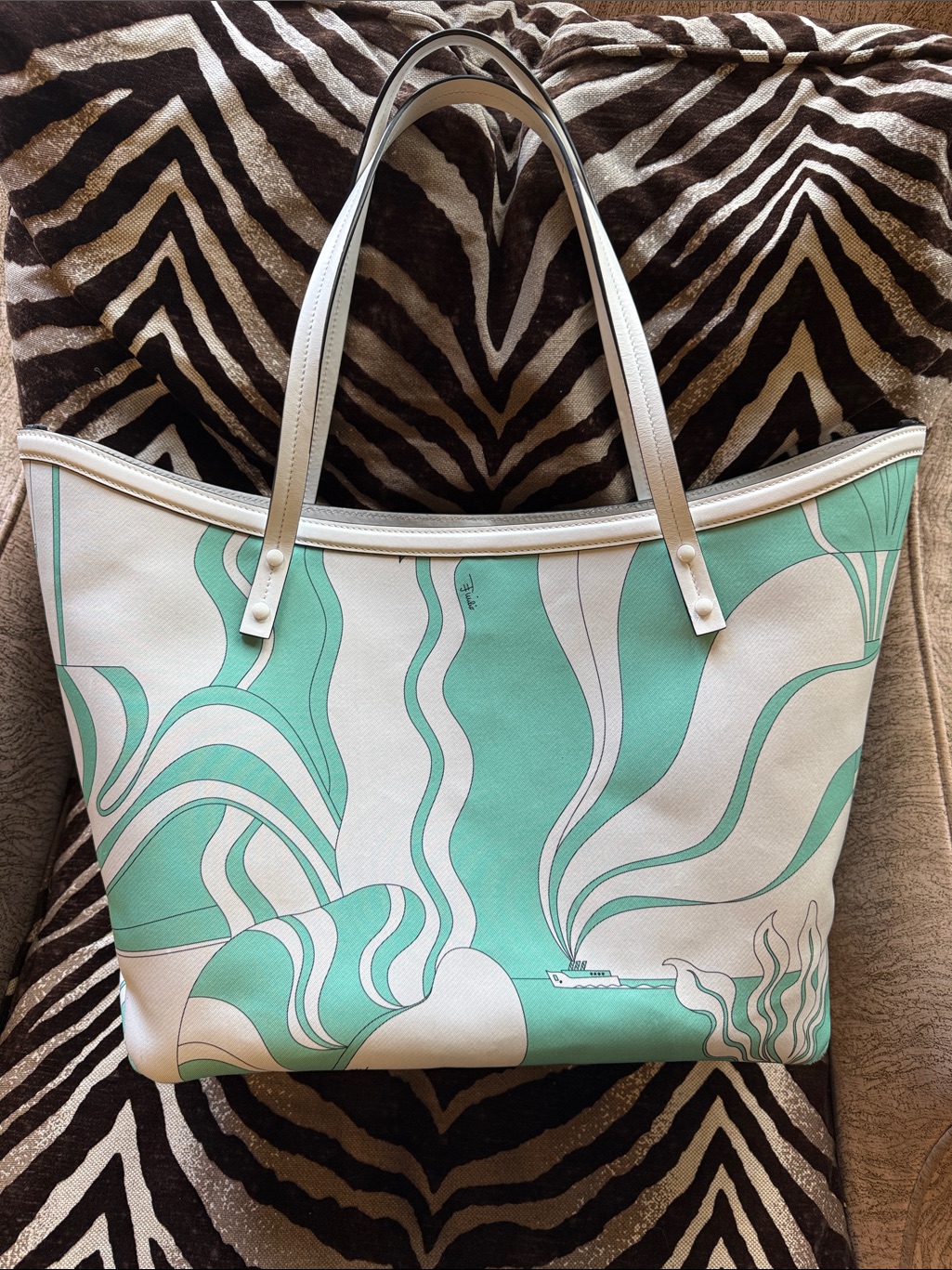 Emilio Pucci Nautical Steamboat Resort Collection Printed Canvas Tote Bag 2002